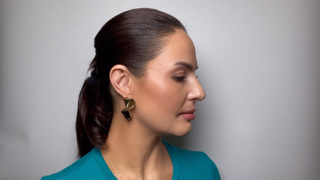 1.50 Inch Unique Geometric Modern Abstract Ribbon Sculpture Dangle Drop Earrings for Women, Gold Filled, Push Back Closures