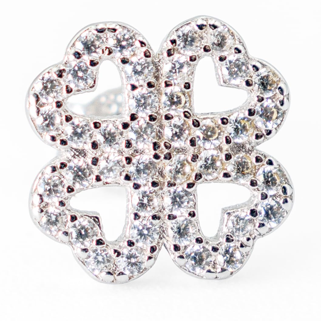 Pure Ziva 4 Leaf Clover Shamrock Stud Earrings, 925 Sterling Silver, CZ Stones, 11mm
