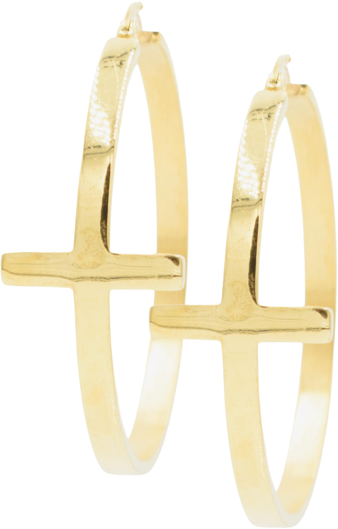 Pure Ziva Yellow Gold Tone Christian Cross Hoop Earrings, 1.75 Inch, Stainless Steel, Nickel Free