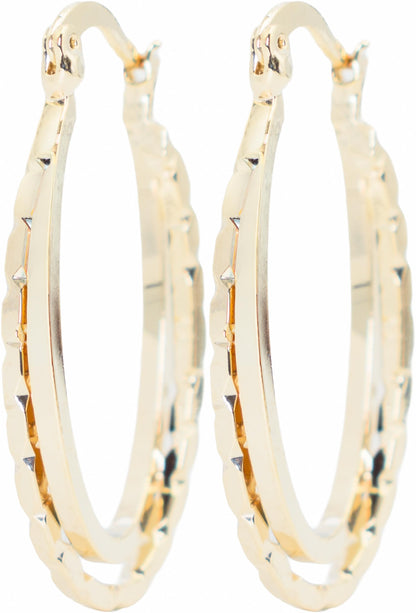 Classic Interlocking Twisted Cable Double Hoop Earrings, 1.30 Inch Oval, Gold Filled Plated, Polished Finish