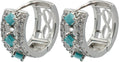 0.80" Inch Simulated Turquoise & White Cubic Zirconia CZ Filigree Lace Huggie Hoop Earrings, Bright Silver Rhodium Plating