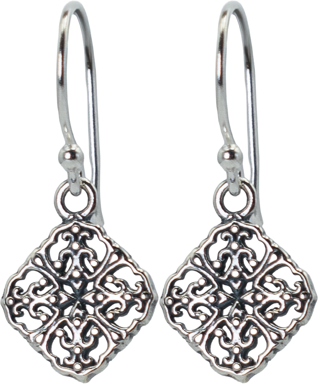 0.90" Inch Filigree Boho Bohemian Diamond Shape Dangle Drop Earrings, 925 Sterling Silver