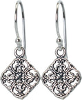 0.90" Inch Filigree Boho Bohemian Diamond Shape Dangle Drop Earrings, 925 Sterling Silver
