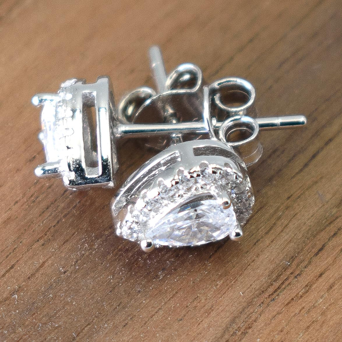 Teardrop Halo Bridal Style Cubic Zirconia CZ Stud Earrings, 925 Sterling Silver