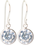 0.90" Inch Classic Simple Bezel Set Round Clear White CZ Crystal Dangle Drop Earrings, 925 Sterling Silver, French Wire Backs