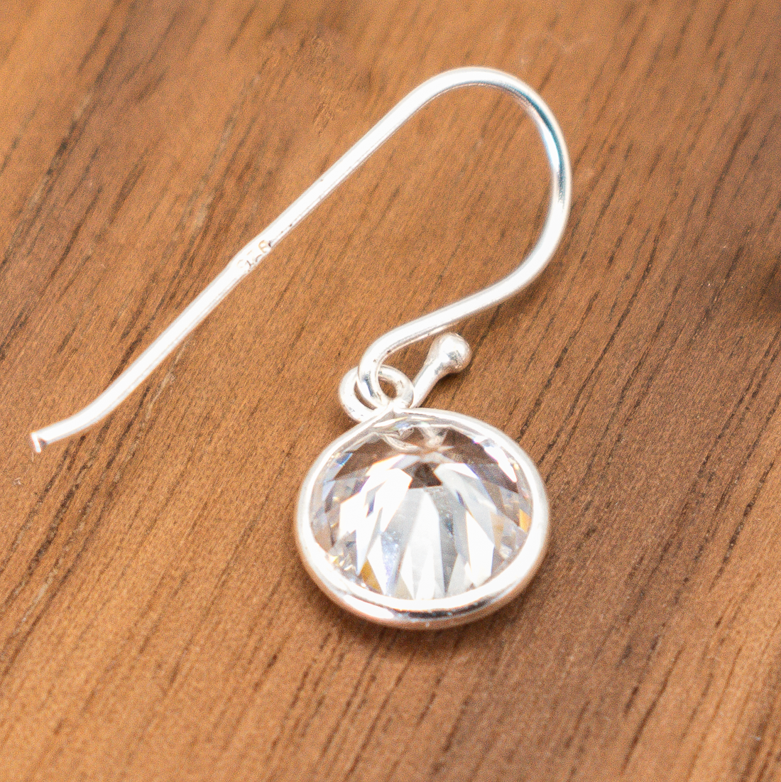 0.90" Inch Classic Simple Bezel Set Round Clear White CZ Crystal Dangle Drop Earrings, 925 Sterling Silver, French Wire Backs