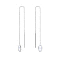 Sterling Silver Threader Earrings, 2.3 Inch Dangle Drop, Marquise Cut Cubic Zirconia