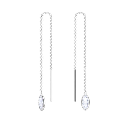 Sterling Silver Threader Earrings, 2.3 Inch Dangle Drop, Marquise Cut Cubic Zirconia
