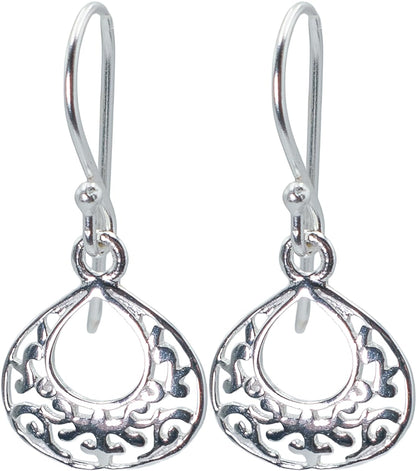 Boho Filigree Lace Drop & Hoop Earrings, Hypoallergenic 925 Sterling Silver (Classic Filigree Drop)