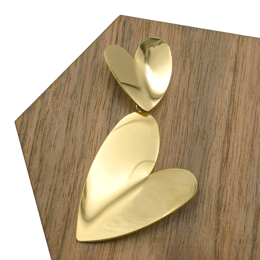 Double Heart Dangle Drop Earrings, 2.1 Inch, Gold Plated Stainless Steel