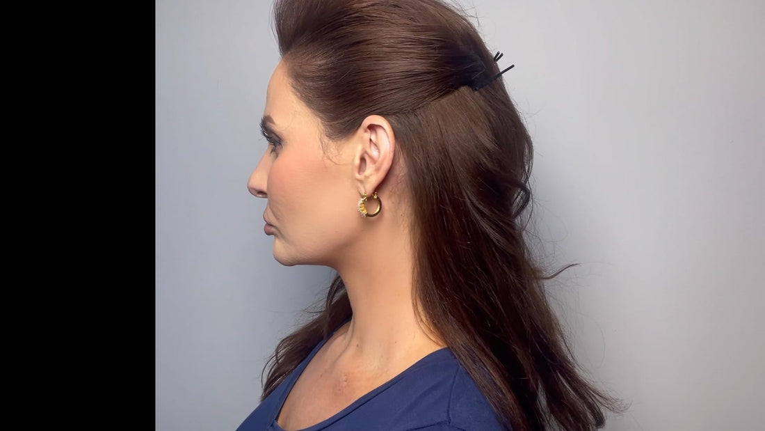 0.82" Inch Beautiful Baguette Style Asymmetrical Cubic Zirconia CZ Huggie Hoop Earrings, 18k Gold Filled Plated (White)