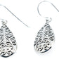 Teardrop Vintage Filigree Dangle Drop Earrings, 925 Sterling Silver, Bohemian Boho Style, 1.75" Inch Length
