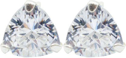 925 Sterling Silver Triangle Stud Earrings, 8mm Trillion Cut Cubic Zirconia, Sparkly CZ