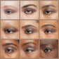 Collage of close-up shots of eyes with different Brown Silver eye makeup looks.