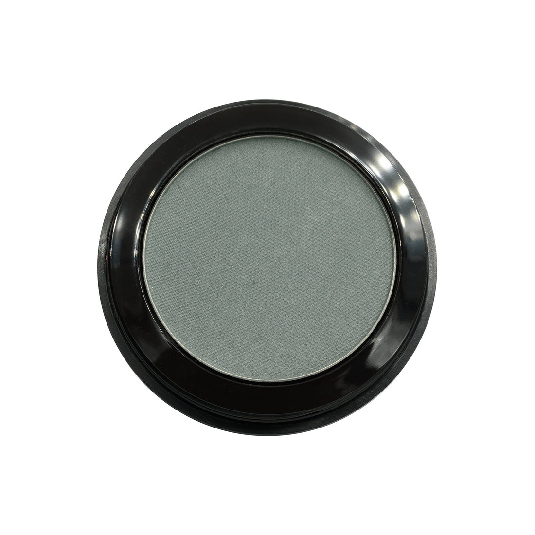 Round eyeshadow compact with black rim on a white background
