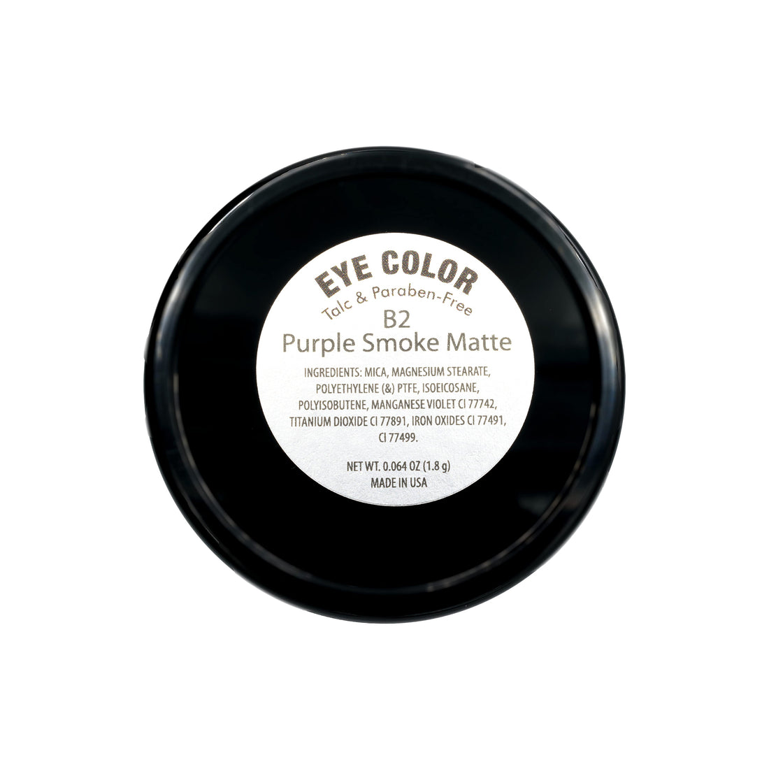 Black eye color container with a white label on a white background