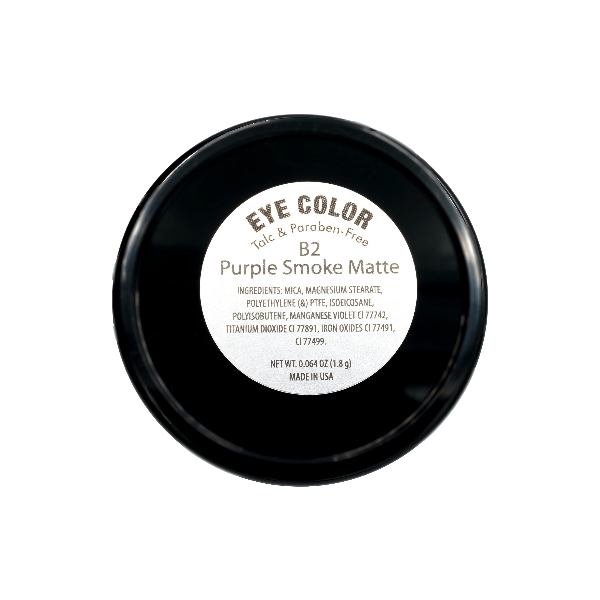 Black eye color container with a white label on a white background