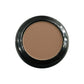 Brown makeup compact with black rim on a white background