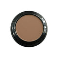 Brown makeup compact with black rim on a white background