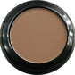 Brown eyeshadow in a round compact with black and silver casing on a white background