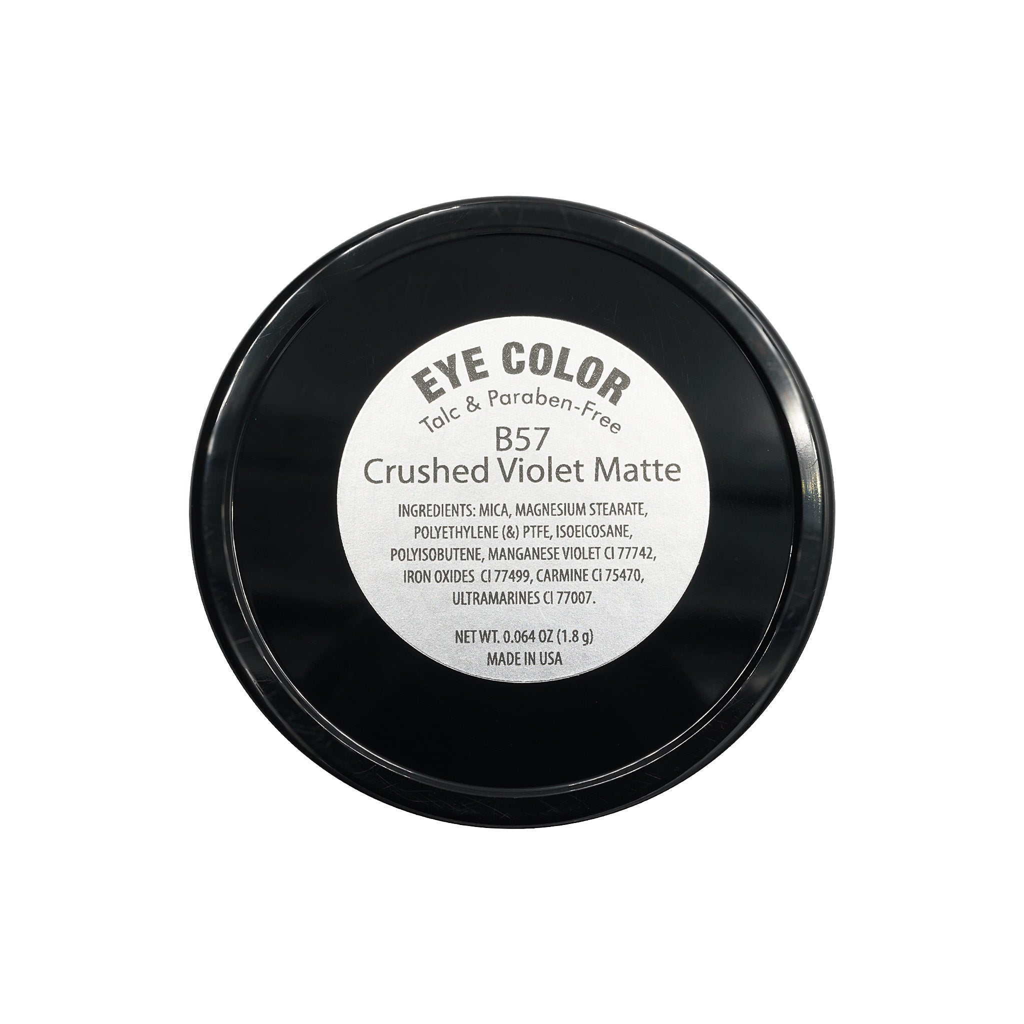 Black container of eye color with a white label on a white background