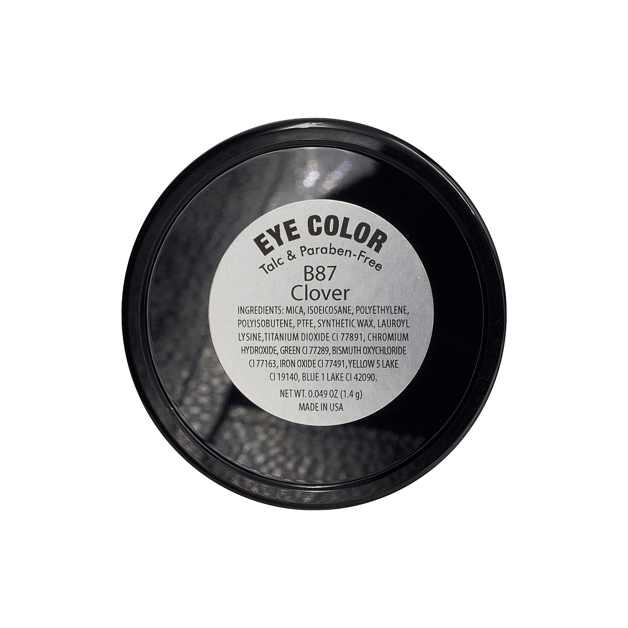 Black container of eye color with a label on a white background
