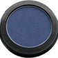 Blue eyeshadow in a round container with a black lid on a white background
