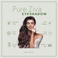 Advertisement for Pure Ziva eyeshadow with a model holding an orchid, featuring product benefits on a light green background.