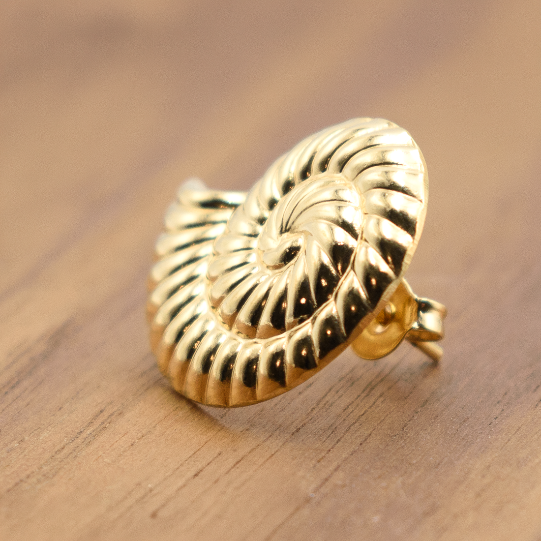 Lightweight Nautilus Marine Ocean Theme Sea Shell Stud Earrings, 18k Yellow Gold Filled, 0.82" Inch