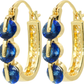 Classic 3-Stone 1 Inch Deep Royal Navy Blue Cubic Zirconia CZ Oval Hoop Earrings, 18k Yellow Gold Filled