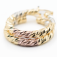 1.25" Inch Diamond Laser Cut Tri Tone Hoop Earring, Yellow Gold, Silver Tone, & Rose Gold Filled Plating