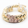1.25" Inch Diamond Laser Cut Tri Tone Hoop Earring, Yellow Gold, Silver Tone, & Rose Gold Filled Plating