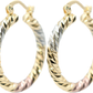 1.25" Inch Diamond Laser Cut Tri Tone Hoop Earring, Yellow Gold, Silver Tone, & Rose Gold Filled Plating