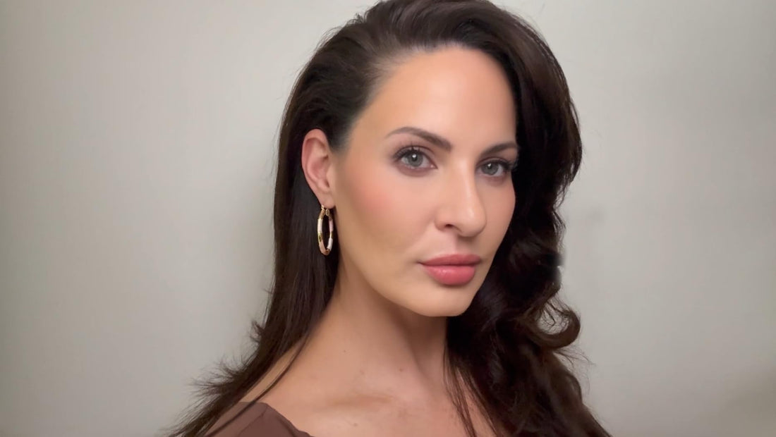 1.42" Inch Oval Art Deco Tri-Tone Rose Gold, Yellow Gold, & Silver Painted Hoop Earrings, Gold Filled Plated