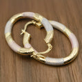 1.42" Inch Oval Art Deco Tri-Tone Rose Gold, Yellow Gold, & Silver Painted Hoop Earrings, Gold Filled Plated