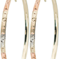 2.75" Inch Tribal Circle & Square Design Three Tri-Tone Rose Gold, Yellow Golden, & Silver Tone Hoop Earrings, Gold Plated