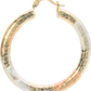 1.64 Inch Art Deco Diamond Laser Cut Texture Tri-Tone Rose Gold, Yellow Golden, & Silver Tone Hoop Earrings, Gold Filled Plated