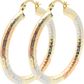 1.64 Inch Art Deco Diamond Laser Cut Texture Tri-Tone Rose Gold, Yellow Golden, & Silver Tone Hoop Earrings, Gold Filled Plated