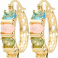 Sparkly Crystal Huggie Hoop Earrings, Tarnish Resistant 18k Yellow Gold Filled (Pastel Crystals)