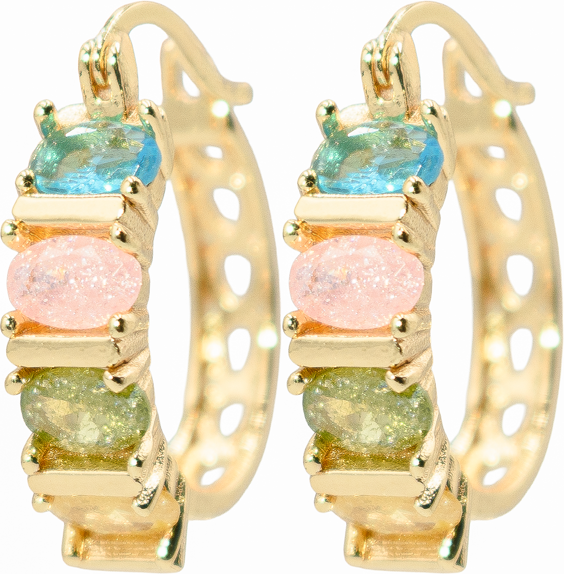 Sparkly Crystal Huggie Hoop Earrings, Tarnish Resistant 18k Yellow Gold Filled (Pastel Crystals)