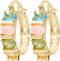Sparkly Crystal Huggie Hoop Earrings, Tarnish Resistant 18k Yellow Gold Filled (Pastel Crystals)