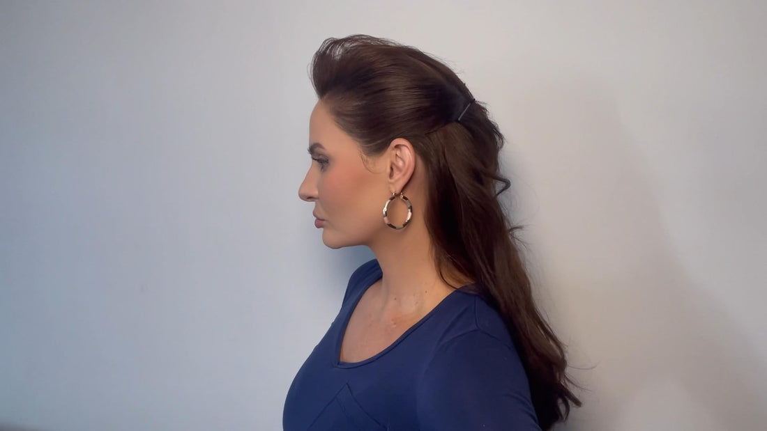 1.61 Art Deco Tri-Tone Rose Gold, Yellow Golden, & Silver Tone Hoop Earrings, Gold Filled Plated