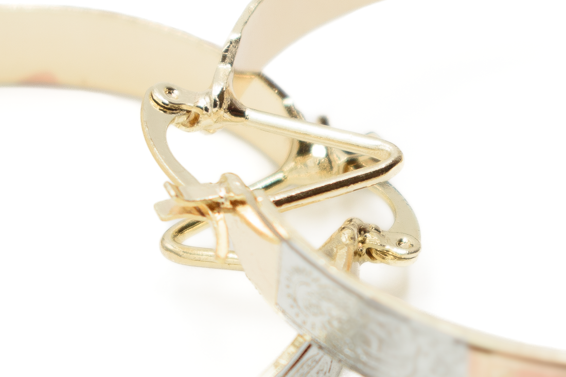 1.81 Inch Virgin de Guadalupe Mother Mary Tri-Tone Rose Gold, Yellow Golden, & Silver Tone Hoop Earrings, Gold Filled Plated
