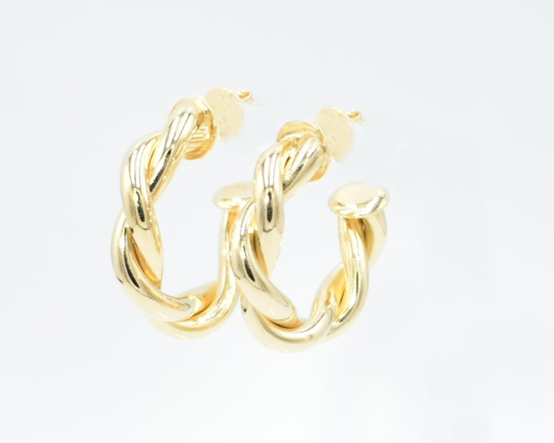 Gold Tone Hoop Earrings for Women, 18k Yellow Gold Filled (1" Classic Chunky Twist)