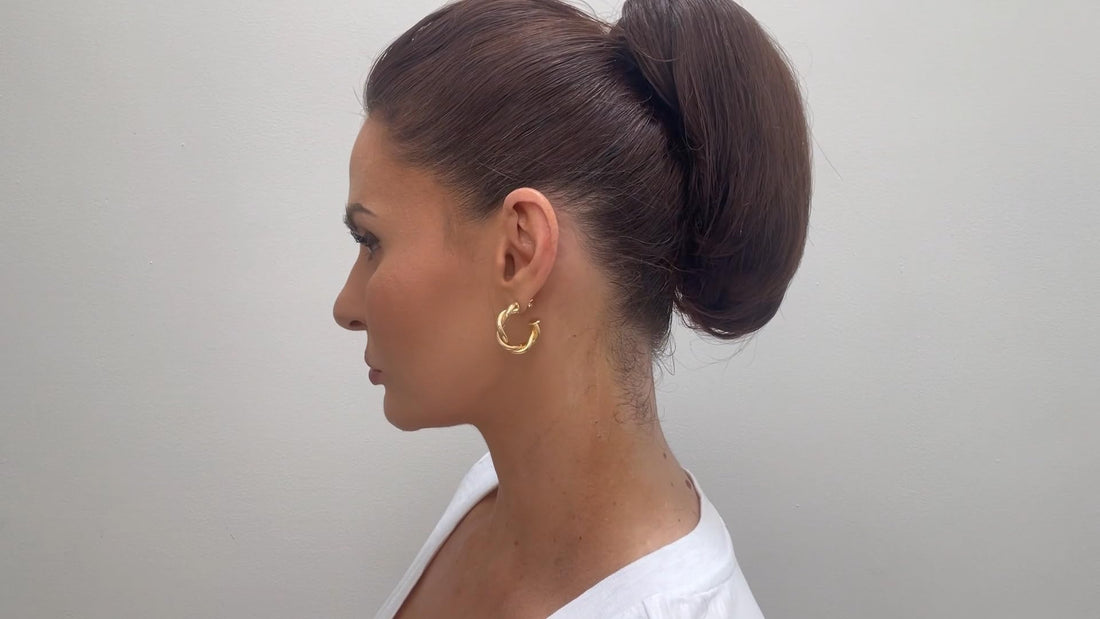 Gold Tone Hoop Earrings for Women, 18k Yellow Gold Filled (1" Classic Chunky Twist)