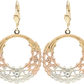 2 Inch Filigree Lace Hoop Earrings, Tri-Color Yellow Gold Rose Gold Silver, Leverback Closures