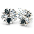 0.80" Inch Star & Flower Floral Black & White Cubic Zirconia CZ Dangle Drop Earrings, Bright Silver Rhodium Plating, Lever Back Closures (Copy)