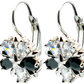 0.80" Inch Star & Flower Floral Black & White Cubic Zirconia CZ Dangle Drop Earrings, Bright Silver Rhodium Plating, Lever Back Closures (Copy)