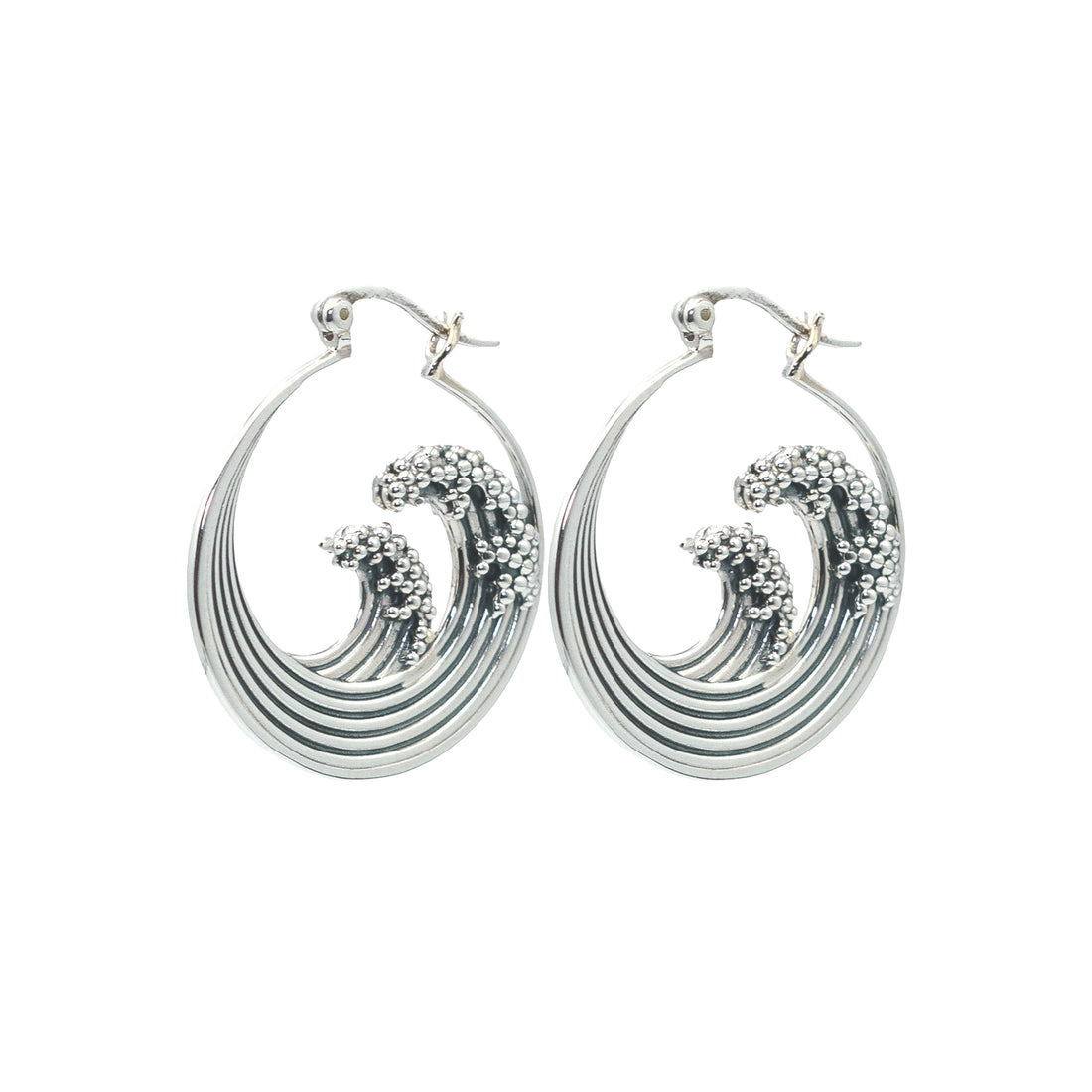 Pure Ziva Sterling Silver Ocean Wave Hoop Statement Earrings, Openwork Bohemian Drop Design, 925 Silver, 1 Inch