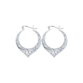 Sterling Silver Filigree Hoop Earrings, Vintage Style Openwork Design, Heart Details, 31mm